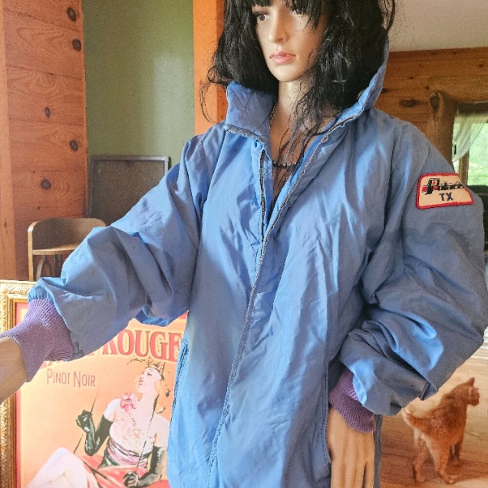 Vintage Polaris Snowmobile Jacket | Blue Hooded Coat with Patch | Unisex